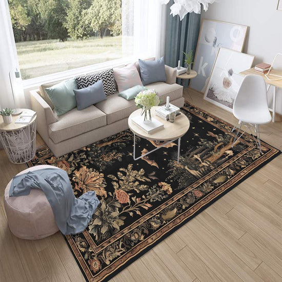 Dark Academia Mystic Bat Rug Woodland Gothic Area Rug | Enchanted Forest Bat Lover Nature Rug Dark Cottagecore Decor, Funky Moody Rug