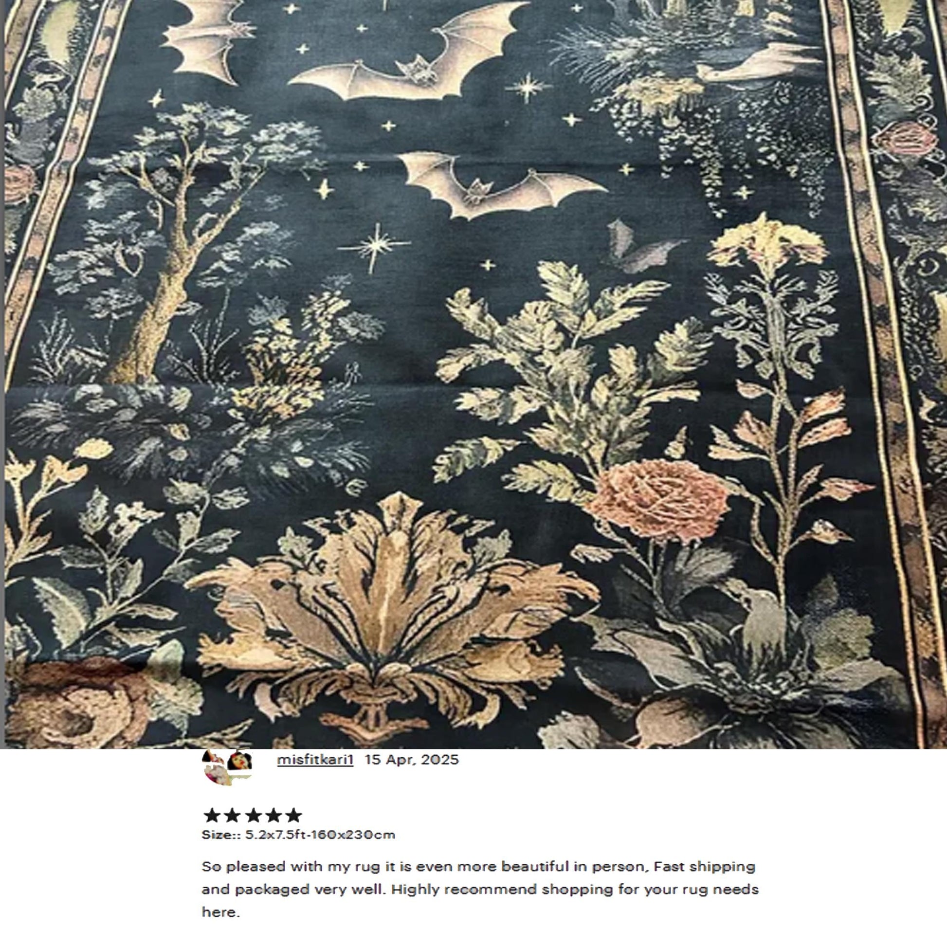 Dark Academia Mystic Bat Rug Woodland Gothic Area Rug | Enchanted Forest Bat Lover Nature Rug Dark Cottagecore Decor, Funky Moody Rug