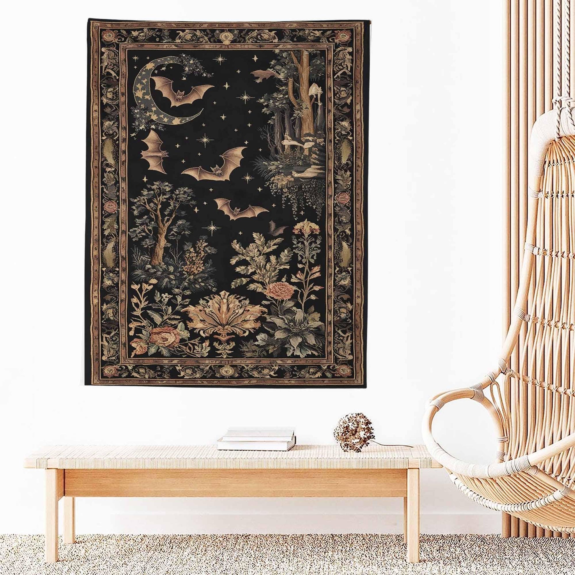 Dark Academia Mystic Bat Wall Tapestry, Witcy Decor Gothic Wall Art Hanging, Bat Lover Wall Tapestries, Whimsigoth Dark Celestial Home Decor
