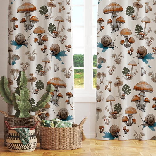 kids room curtains, mushroom theme decor, forest animal decor, custom size drapes, kids room ideas, nursery window decor, snail print curtains, nursery curtains, mushroom curtains, woodland drapes