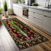 Wasabi Plant Rug, Boho Floral Vegetables Rug for Kitchen, Floral Decor, Green Maximalist Botanical Accent, Chenille Washable Rug