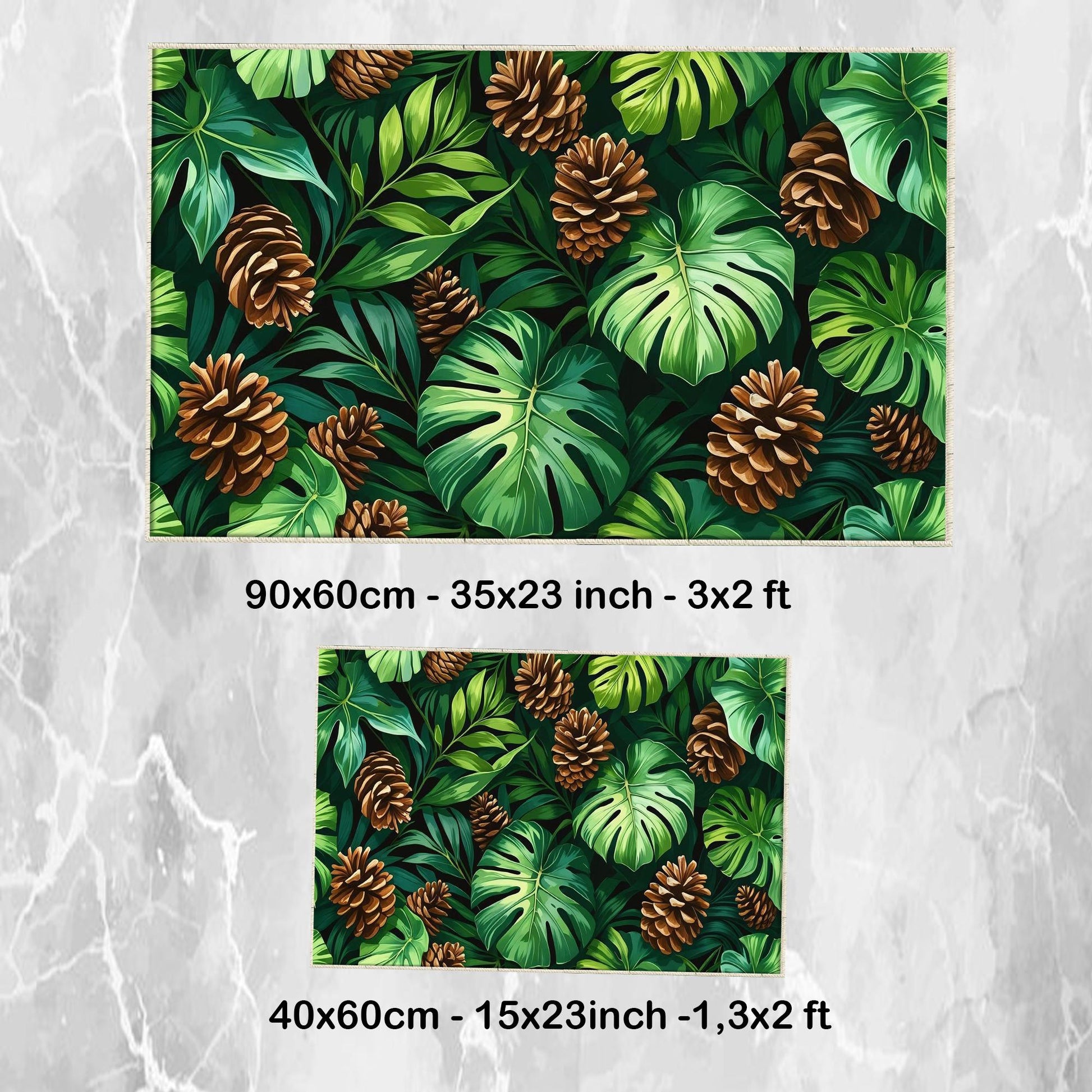 Pinecone Bath rug with palm leaves, Quick Dry Bathroom Mat, Soft Washable Botanic Toilet Mat, Modern Bathroom Decor, Green Toilet Rug
