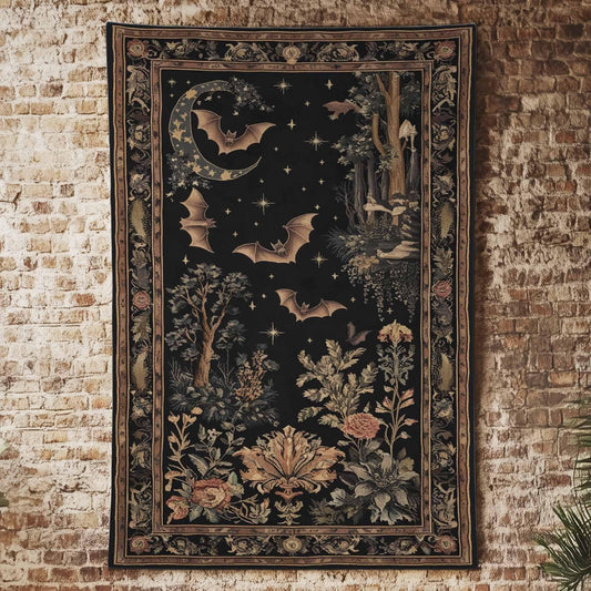 Dark Academia Mystic Bat Wall Tapestry, Witcy Decor Gothic Wall Art Hanging, Bat Lover Wall Tapestries, Whimsigoth Dark Celestial Home Decor