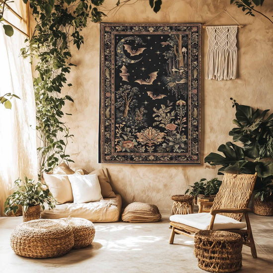 Dark Academia Mystic Bat Wall Tapestry, Witcy Decor Gothic Wall Art Hanging, Bat Lover Wall Tapestries, Whimsigoth Dark Celestial Home Decor