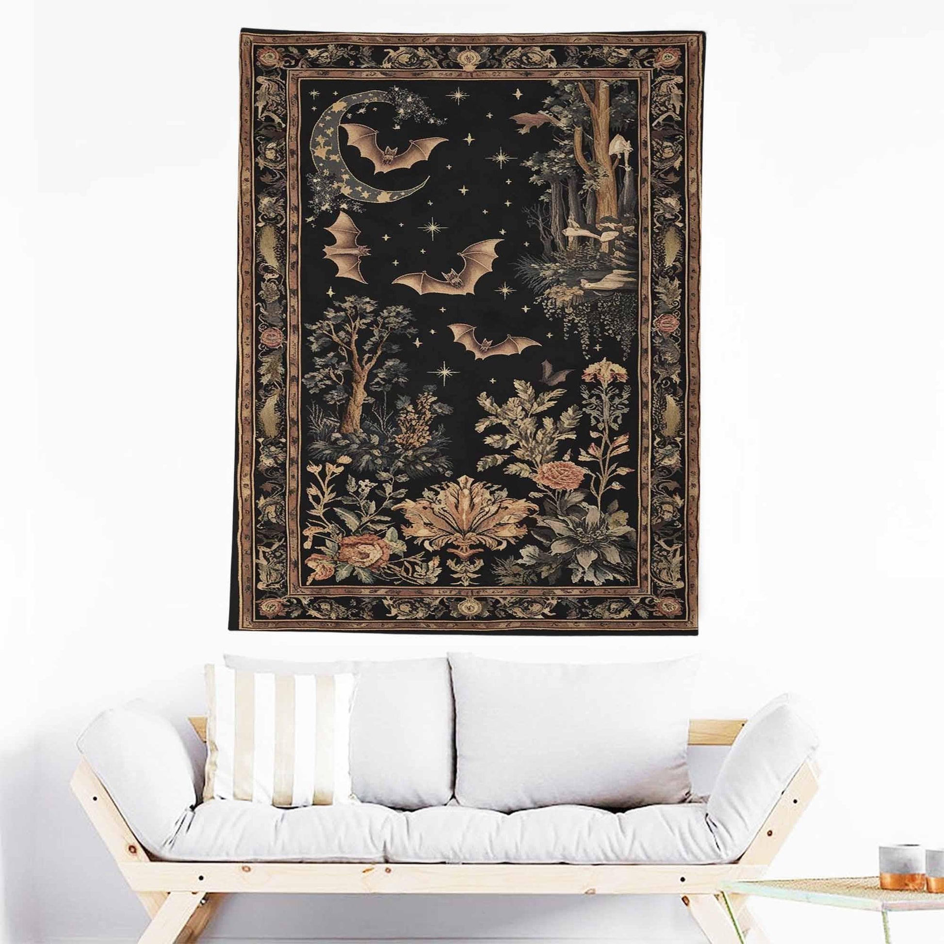 Dark Academia Mystic Bat Wall Tapestry, Witcy Decor Gothic Wall Art Hanging, Bat Lover Wall Tapestries, Whimsigoth Dark Celestial Home Decor