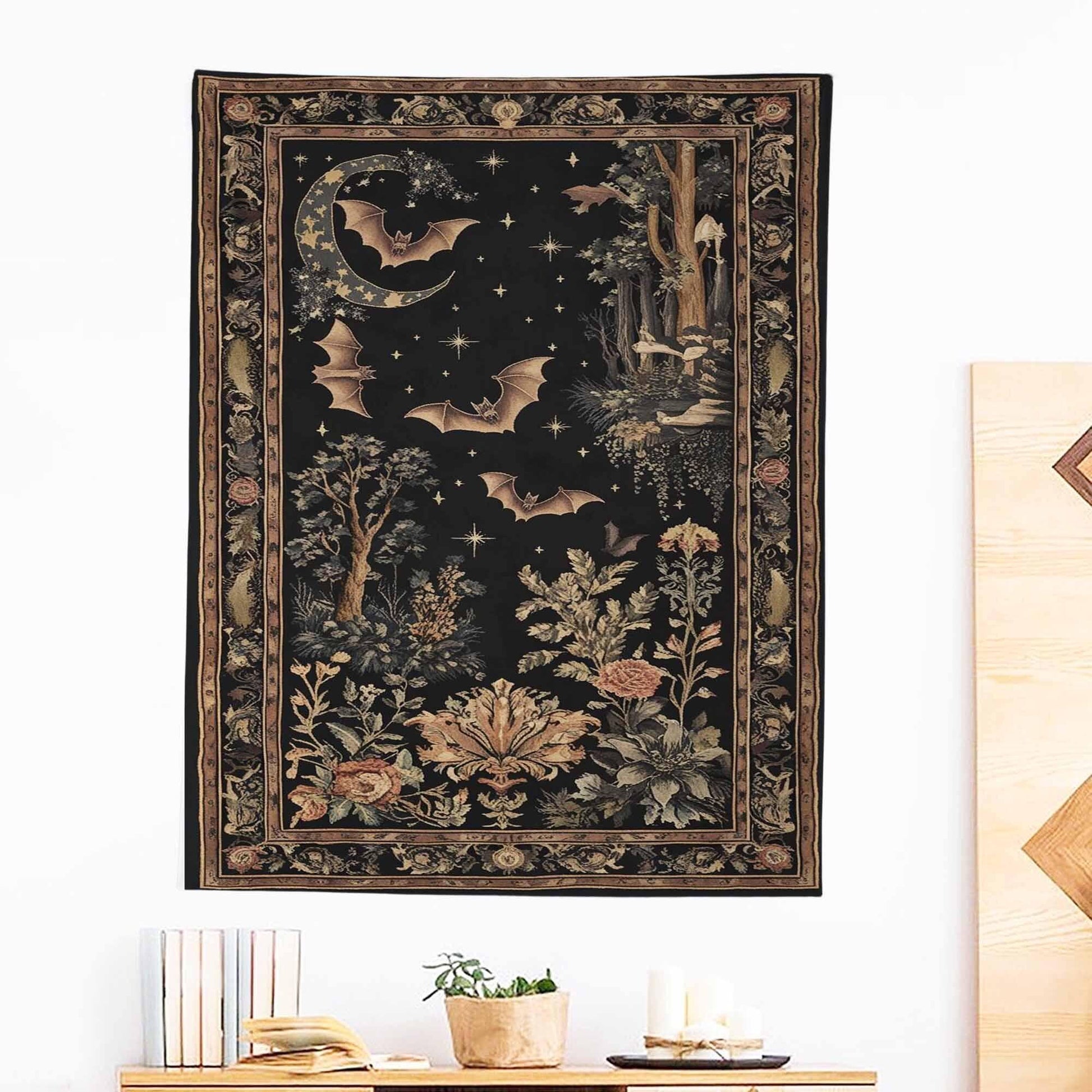 Dark Academia Mystic Bat Wall Tapestry, Witcy Decor Gothic Wall Art Hanging, Bat Lover Wall Tapestries, Whimsigoth Dark Celestial Home Decor