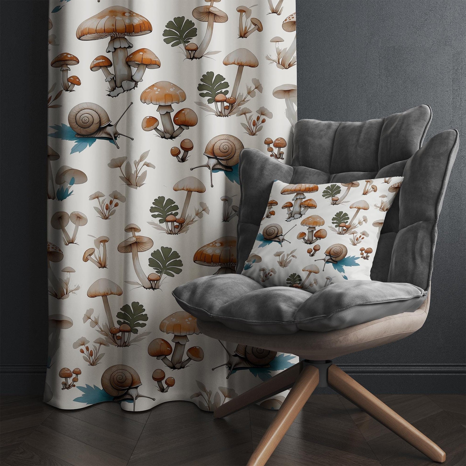kids room curtains, mushroom theme decor, forest animal decor, custom size drapes, kids room ideas, nursery window decor, snail print curtains, nursery curtains, mushroom curtains, woodland drapes