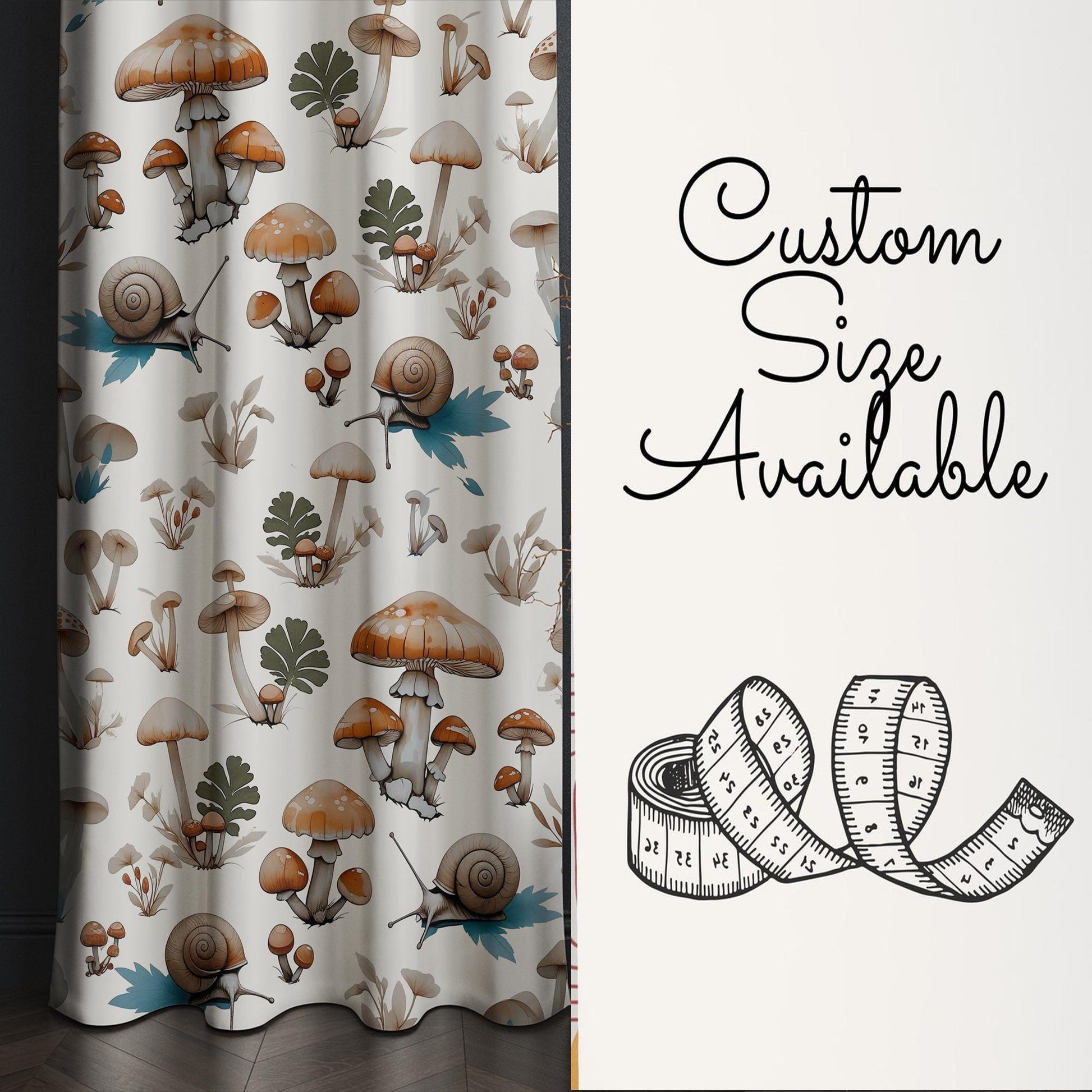 kids room curtains, mushroom theme decor, forest animal decor, custom size drapes, kids room ideas, nursery window decor, snail print curtains, nursery curtains, mushroom curtains, woodland drapes