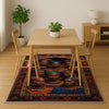 Artistic African-inspired portrait illustration with vibrant headwraps and jewelry, framed by an oriental-style rug border, washable non-slip chenille surface.