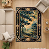 french tapestry rug, victorian border, vintage landscape rug, chenille rug, washable carpet, antique style rug, pastoral scene, non slip rug, shabby chic decor, european design rug, classic home decor, wall tapestry rug, countryside view rug