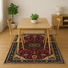 Colorful oriental chenille rug with antique frame border, rich floral motifs in deep blue, red, and gold tones, washable and non-slip backing.