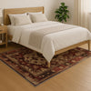 Red and beige oriental vintage rug with antique border and classic medallion design, washable chenille surface, non-slip recycled cotton backing, perfect for living room or dining space.