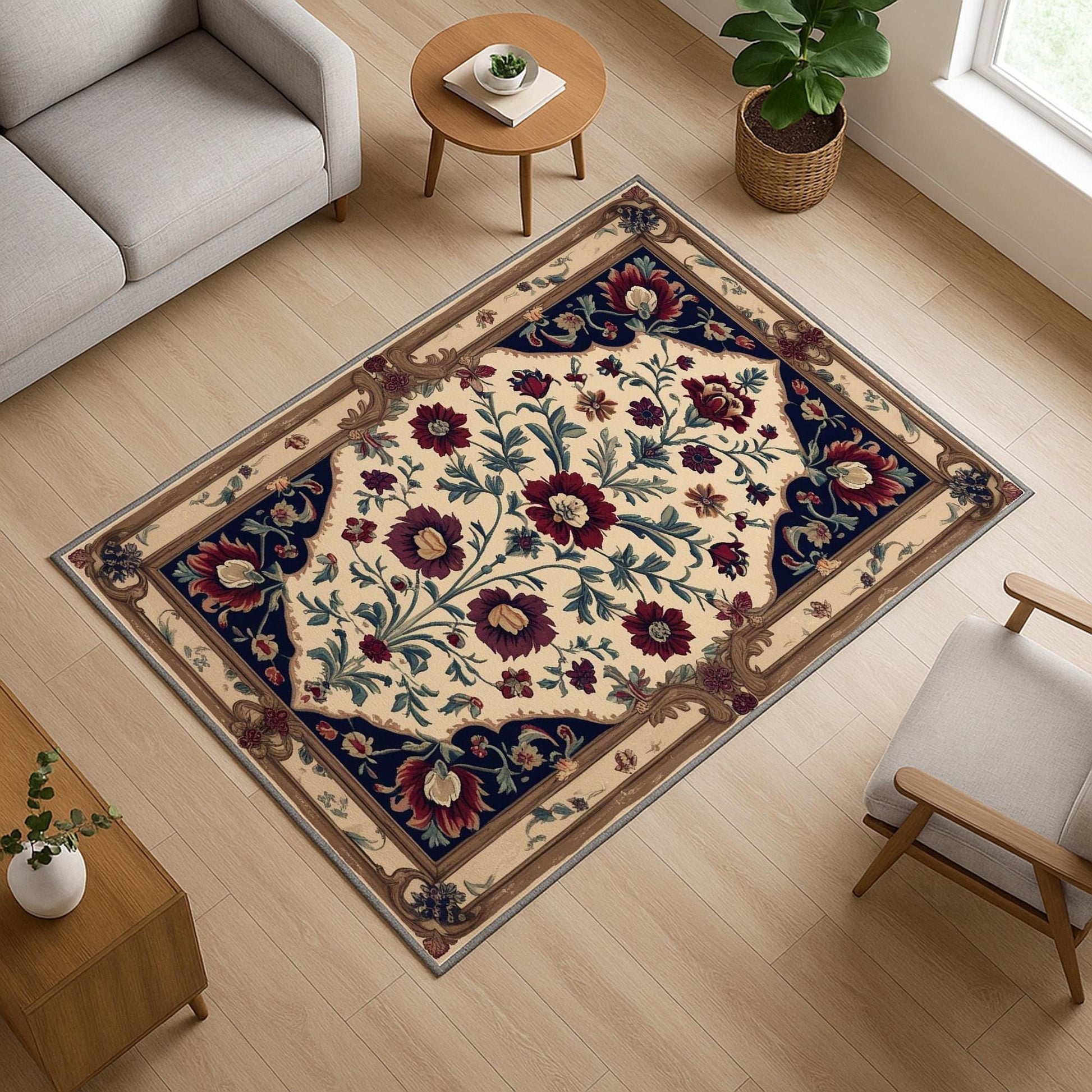 vintage rug, floral carpet, oriental border, victorian style, chenille rug, washable rug, classic decor, living room rug, bedroom carpet, tapestry rug, antique style, red floral rug, elegant carpet