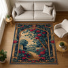 French Victorian chenille rug with ornate floral and grapevine design, antique-style border, washable non-slip backing, perfect for vintage home decor.