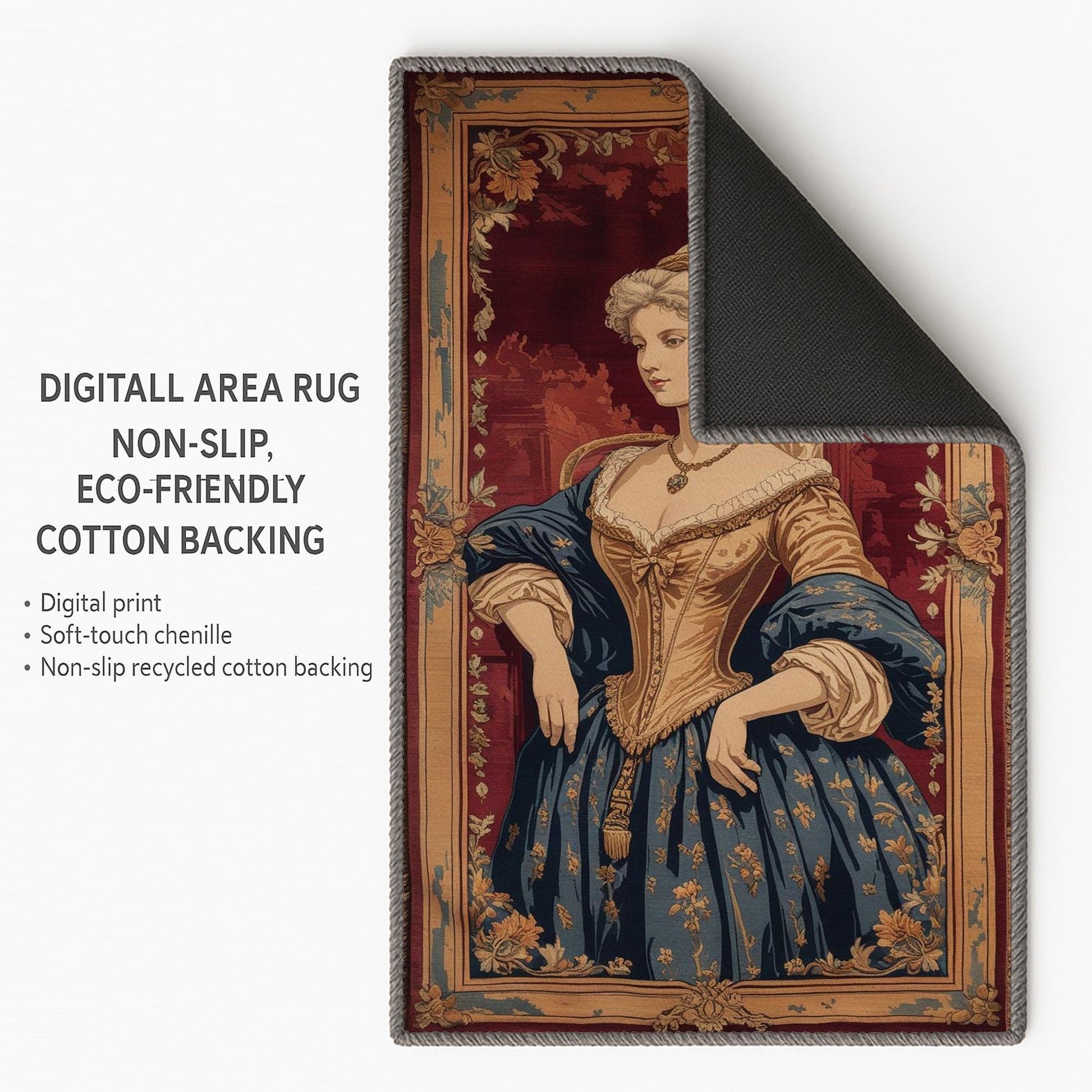 victorian rug, french tapestry, lady portrait, antique carpet, chenille rug, oriental border, classic decor, vintage rug, washable rug, european art, noble lady, elegant carpet, wall hanging