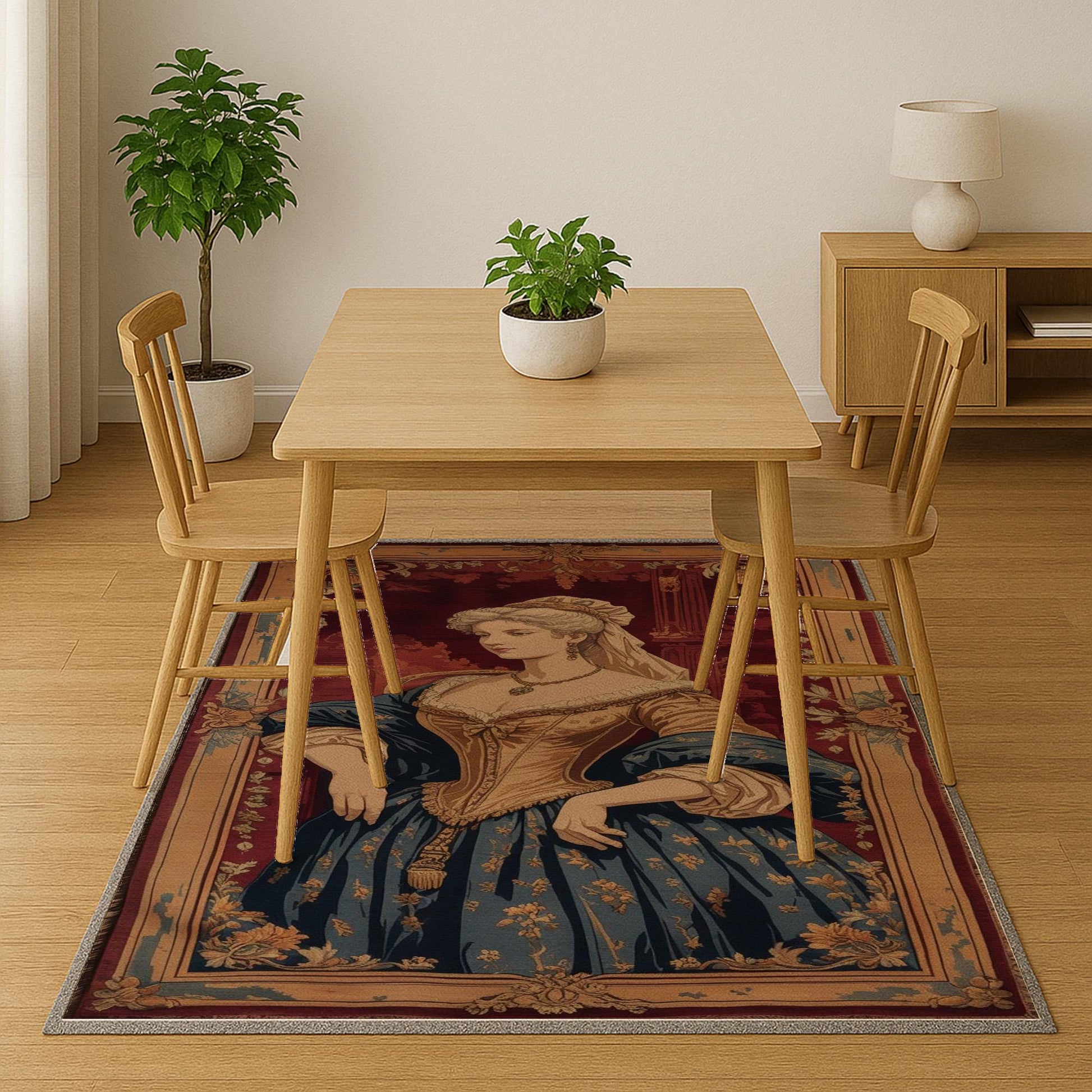 victorian rug, french tapestry, lady portrait, antique carpet, chenille rug, oriental border, classic decor, vintage rug, washable rug, european art, noble lady, elegant carpet, wall hanging