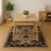 Victorian-style chenille rug with deep blue and red floral tapestry design, antique oriental border, washable and non-slip backing.