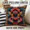Colorful geometric chenille rug with antique oriental border, featuring teal, gold, pink, and black shapes, washable and non-slip backing.