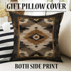 Southwestern geometric tribal chenille rug in earthy brown, beige, black, and tan tones, washable with non-slip recycled cotton backing.