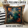 Abstract chenille rug with green, blue, and orange tones, vintage oriental border, washable non-slip backing, perfect for modern and artistic home decor.
