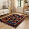Artistic African-inspired portrait illustration with vibrant headwraps and jewelry, framed by an oriental-style rug border, washable non-slip chenille surface.