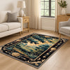 french tapestry rug, victorian border, vintage landscape rug, chenille rug, washable carpet, antique style rug, pastoral scene, non slip rug, shabby chic decor, european design rug, classic home decor, wall tapestry rug, countryside view rug