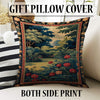 Antique tapestry-style chenille rug featuring a lush garden with red flowers and Victorian floral border, washable non-slip backing, perfect for vintage home decor.