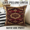 Bohemian-inspired chenille rug with central floral medallion, deep red background, beige and gold accents, washable non-slip backing, perfect for boho and vintage decor.