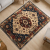 Bohemian Floral Medallion Rug - Washable Chenille Carpet with Oriental Border - Vintage Style Non-Slip Area Rug for Living Room