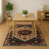 Bohemian Floral Medallion Rug - Washable Chenille Carpet with Oriental Border - Vintage Style Non-Slip Area Rug for Living Room