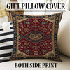 Red oriental medallion rug with floral border, deep crimson background, washable chenille surface, non-slip recycled cotton backing.