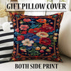 Vibrant floral chenille rug with colorful oriental frame border, washable non-slip backing, perfect for bohemian and vintage living room decor.