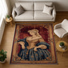 victorian rug, french tapestry, lady portrait, antique carpet, chenille rug, oriental border, classic decor, vintage rug, washable rug, european art, noble lady, elegant carpet, wall hanging