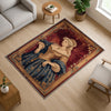victorian rug, french tapestry, lady portrait, antique carpet, chenille rug, oriental border, classic decor, vintage rug, washable rug, european art, noble lady, elegant carpet, wall hanging