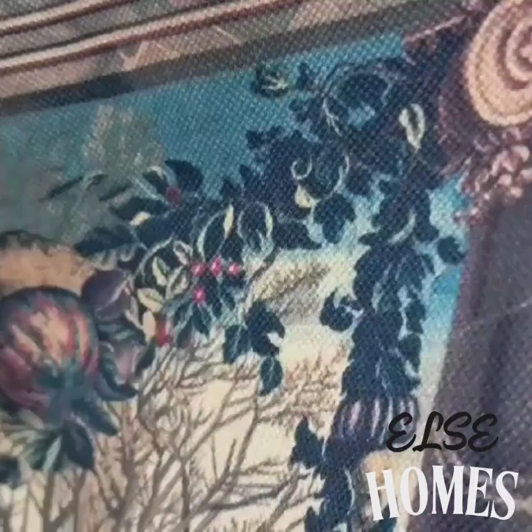 Antique Framed Large French Tapestry Wall Art Hanging, Vintage Dark Floral Cottagecore Decor, Vintage Wall Tapestries, lightweight tapestry