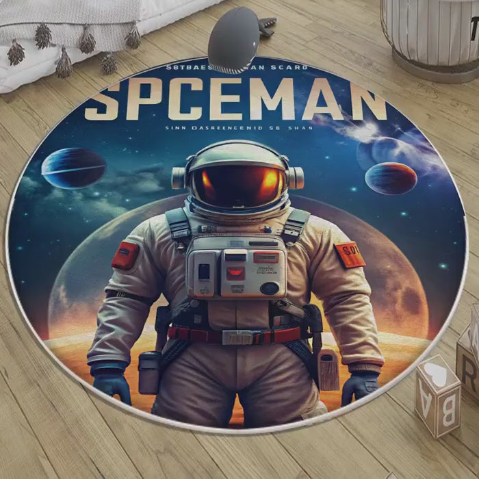 Astronaut Kids Room Rug Round Space Man Nursery Decor with Pillow Case Gift for Baby & Toddler Room